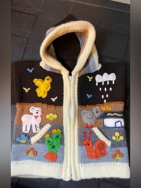 Handmade Baby Cottagecore Knit Zip Hooded Sweater 6-12M